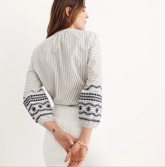 Madewell Striped Embroidered-Sleeve Shirt SZ XS - Picture 3 of 11